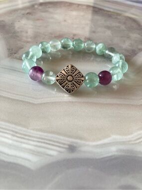 ✨Flourite Beaded Bracelet with Sterling Silver Plated Accent